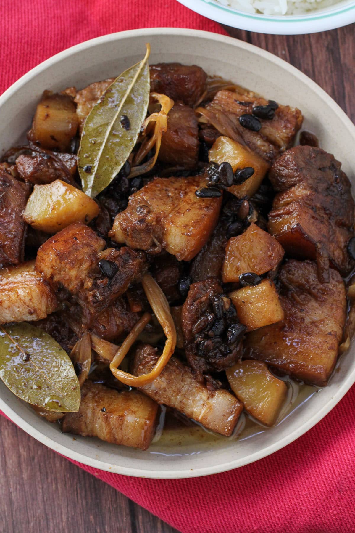 pork humba in a white serving bowl
