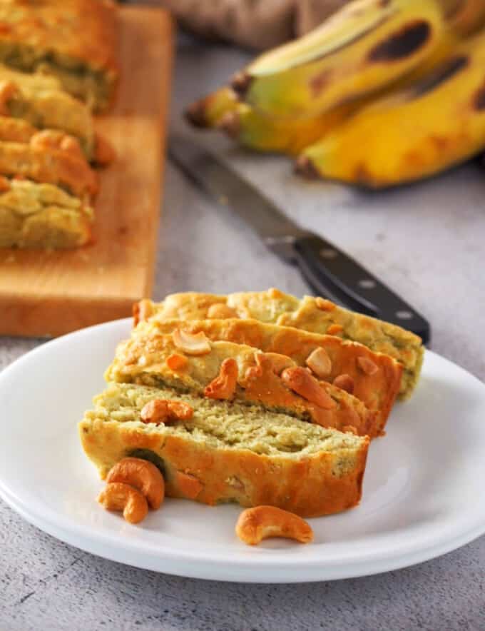 sliced banana bread on a white plate