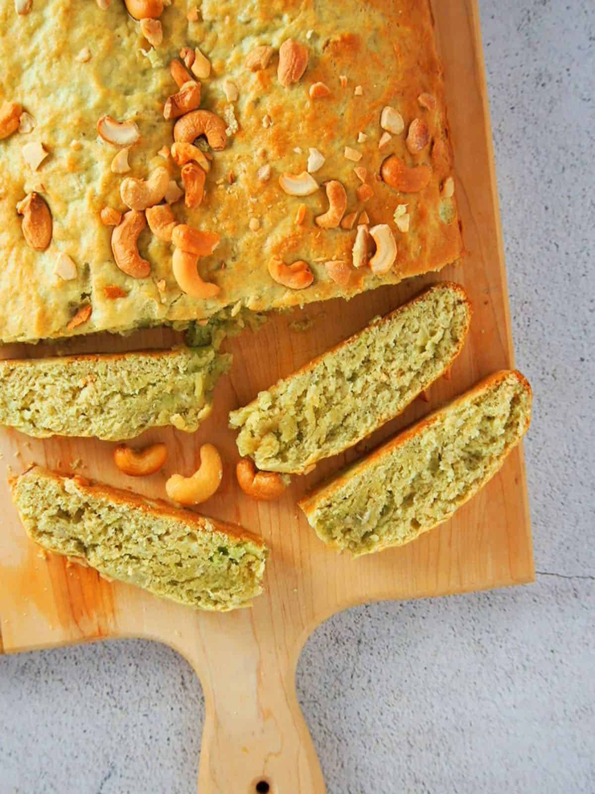 Banana Pandan Bread on a cutting board