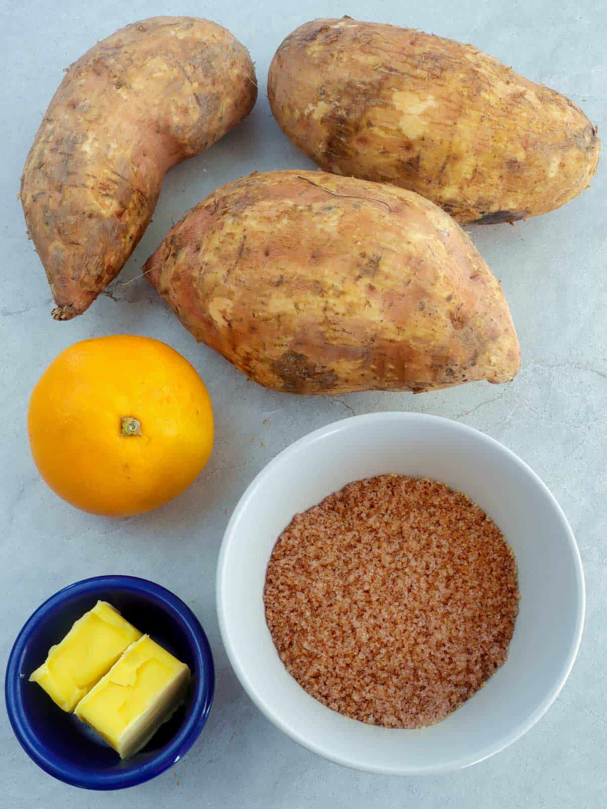 Japanese yam, butter, brown sugar, orange