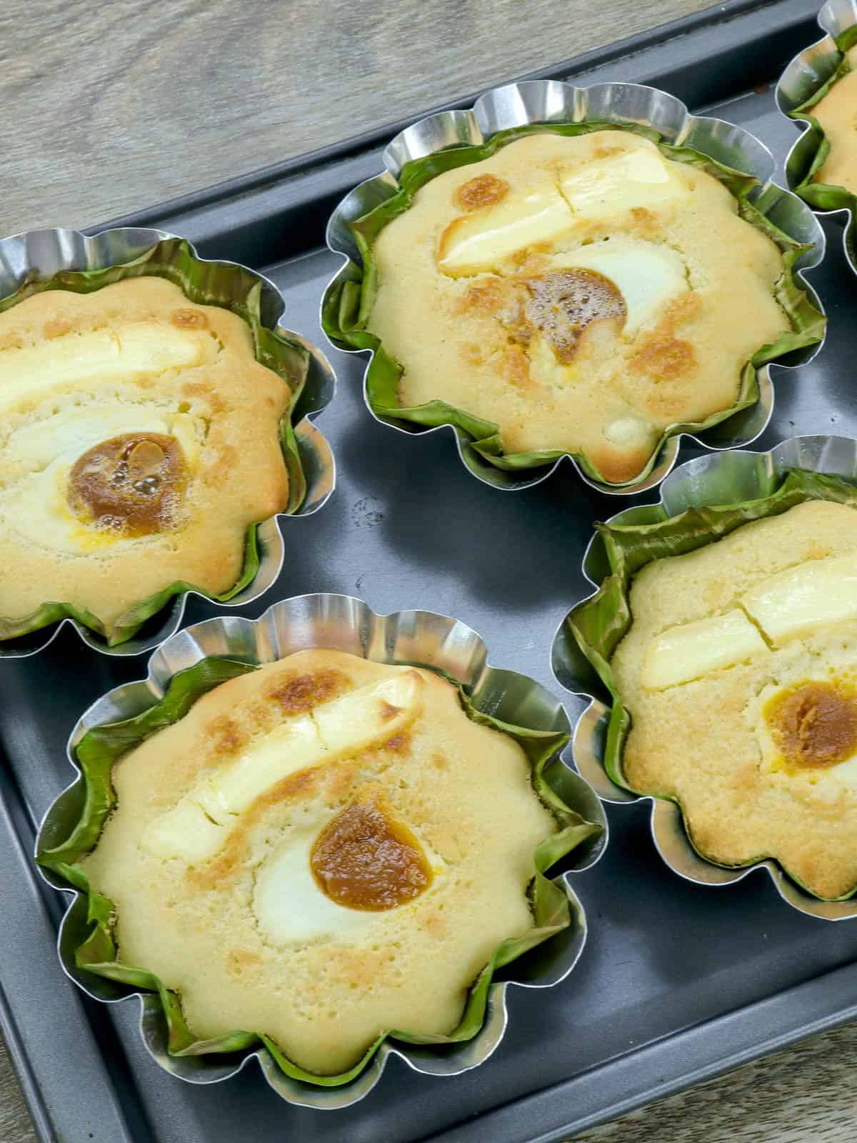 baked bibingka in aluminum tins