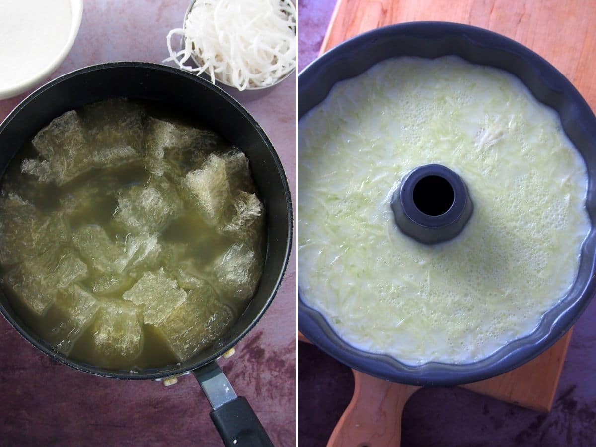 soaking agar agar bars in coconut juice