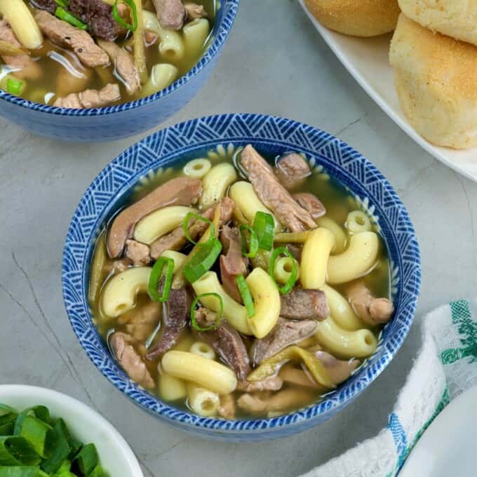 Kapampangan batchoy in serving bowls