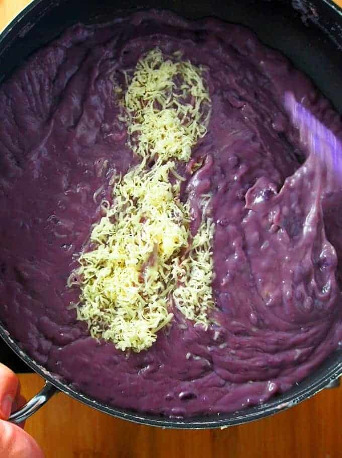 making ube halaya in a pan