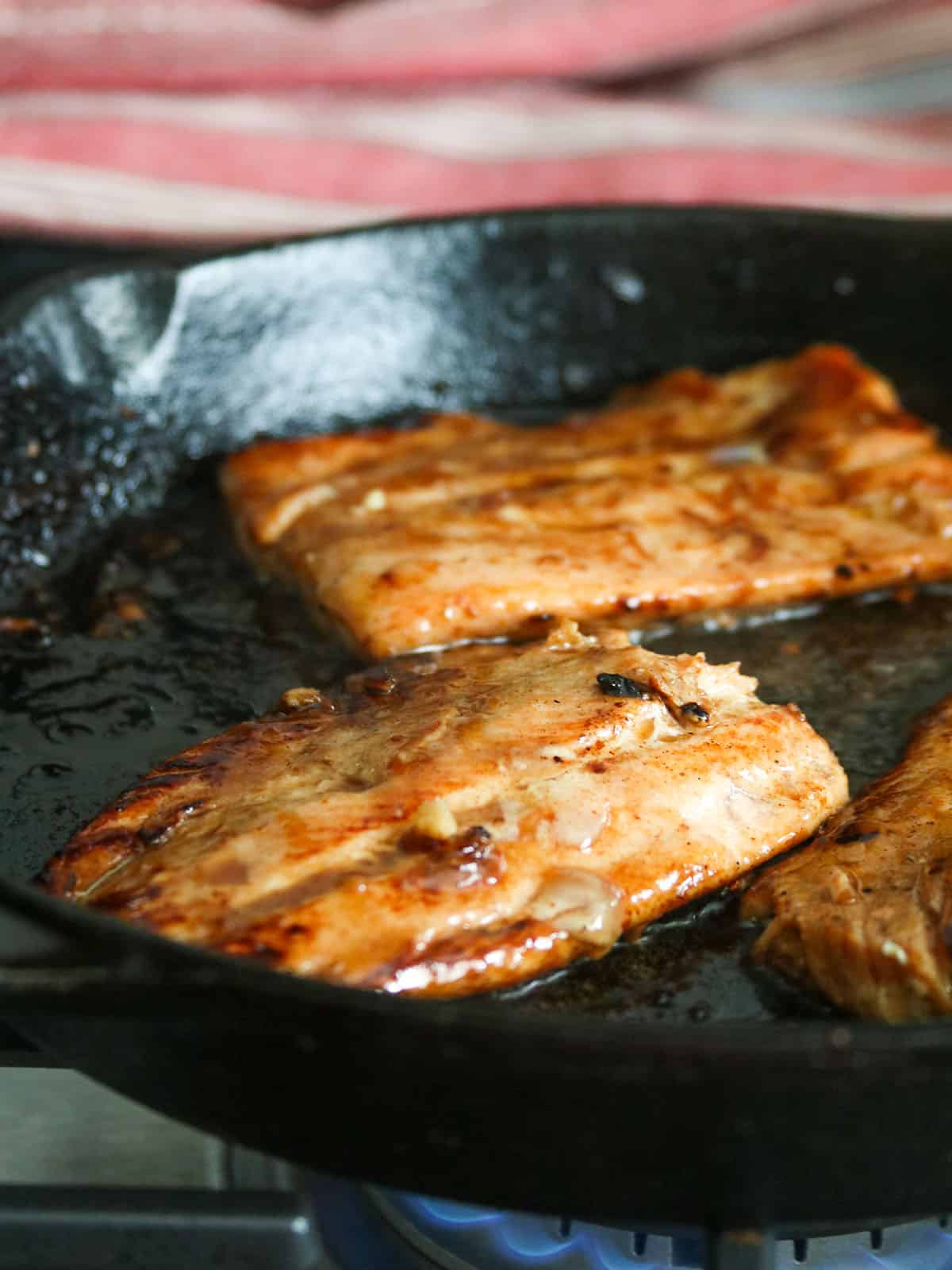 pan-frying fish in a cast iron skillet