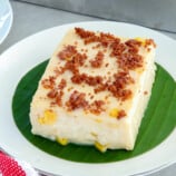 slice of espesyal maja blanca on a white serving plate