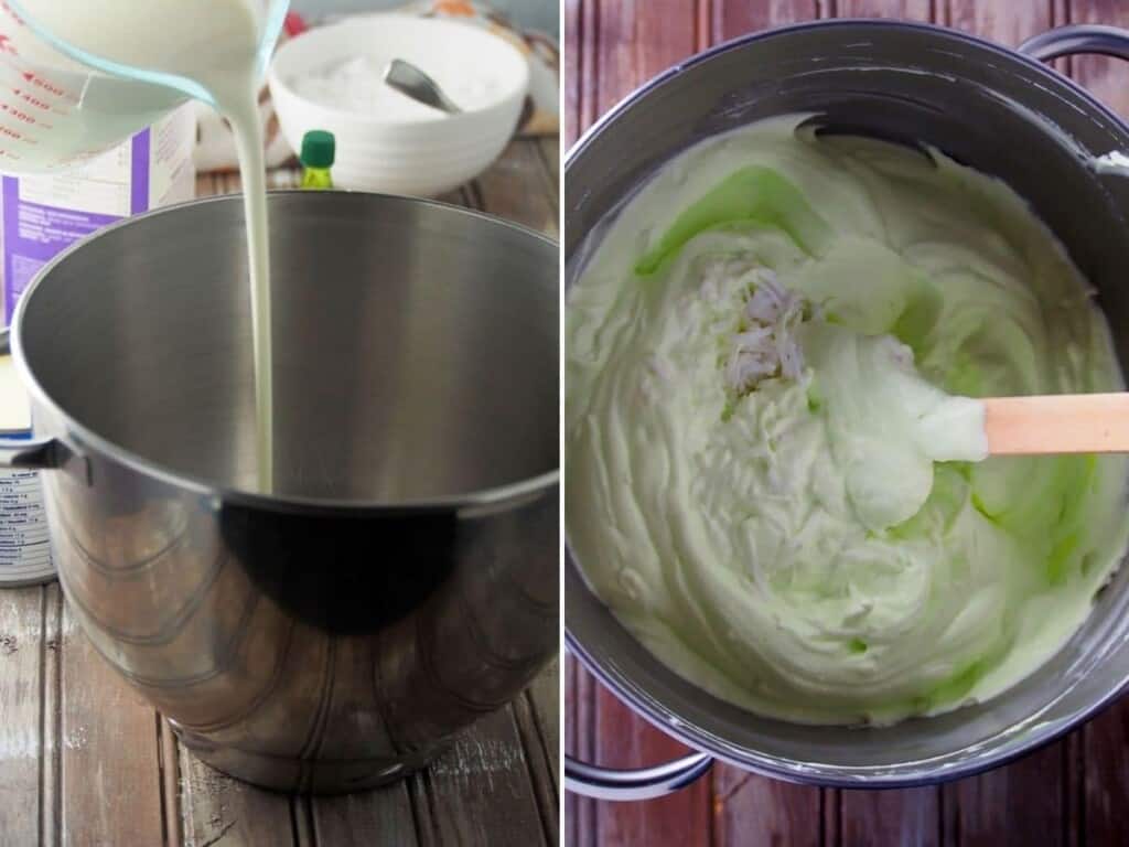 whipped cream with buko pandan flavor to in a mixer