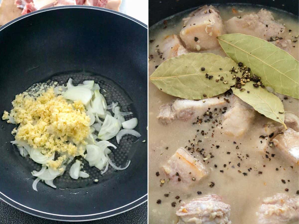 cooking adobong puti in a pot.