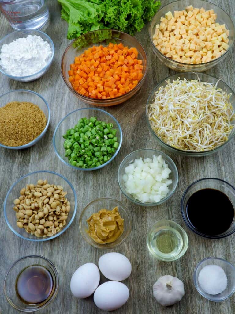 ingredients for lumpia sariwa in bowls