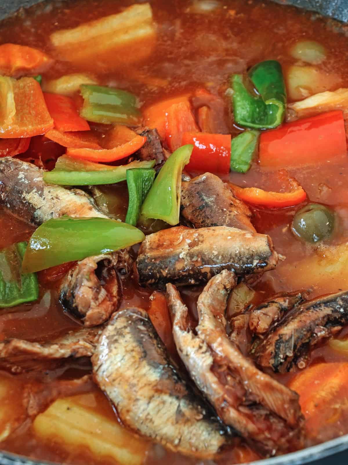 kalderetang sardinas in a pan