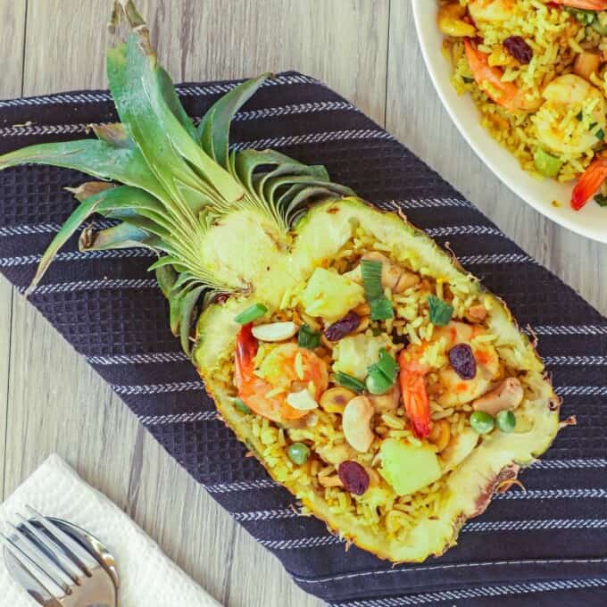 Thai fried rice in a pineapple boat