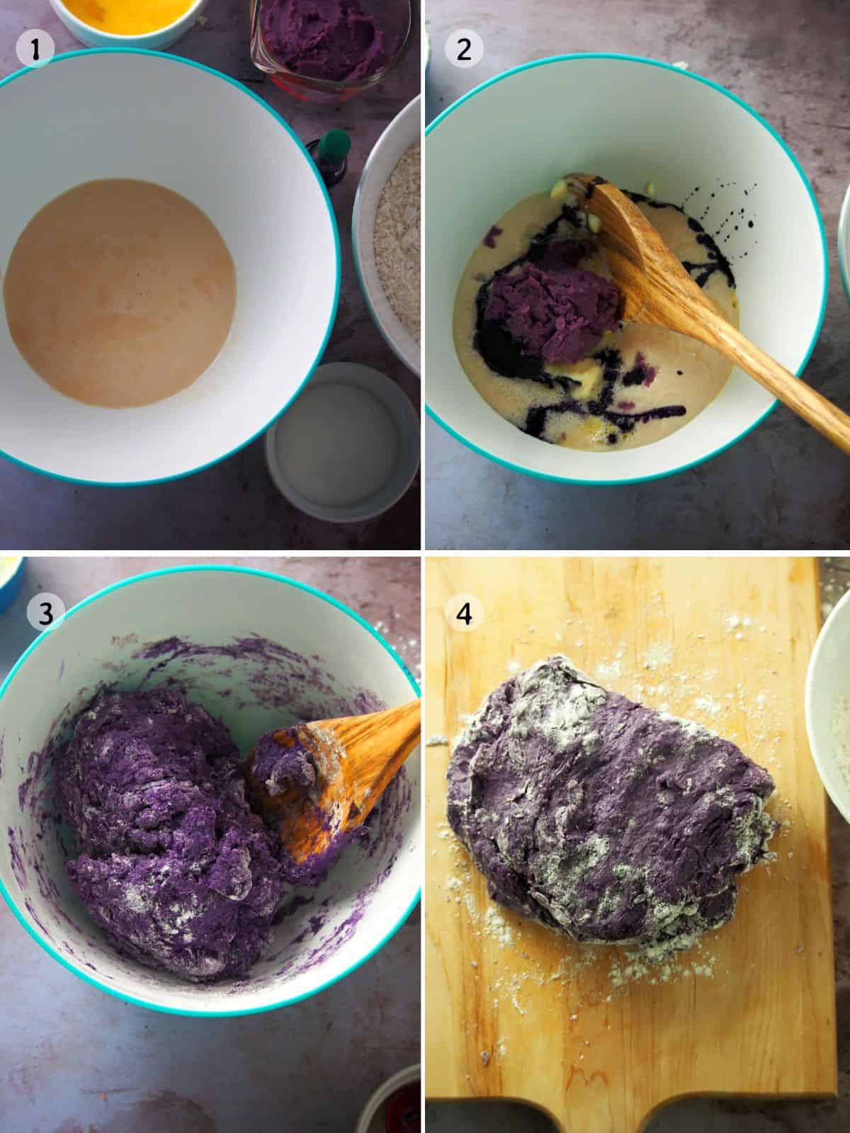 making the ube pandesal dough.