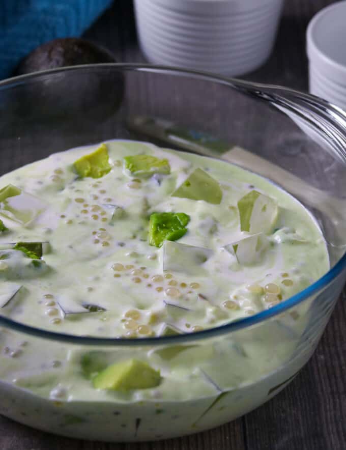 Avocado Sago Jelly in a clear bowl