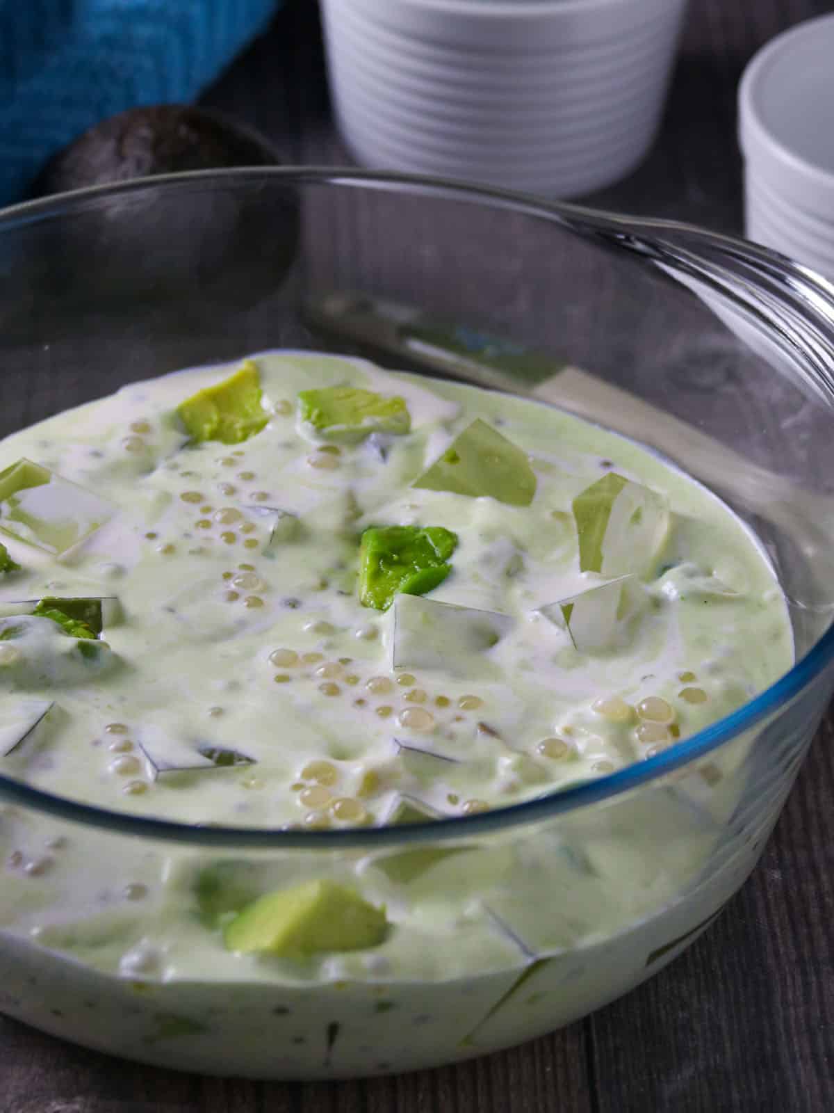 Avocado Sago Jelly in a clear bowl