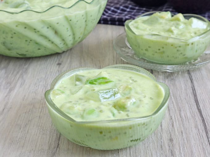 Avocado Sago Jelly in clear bowls