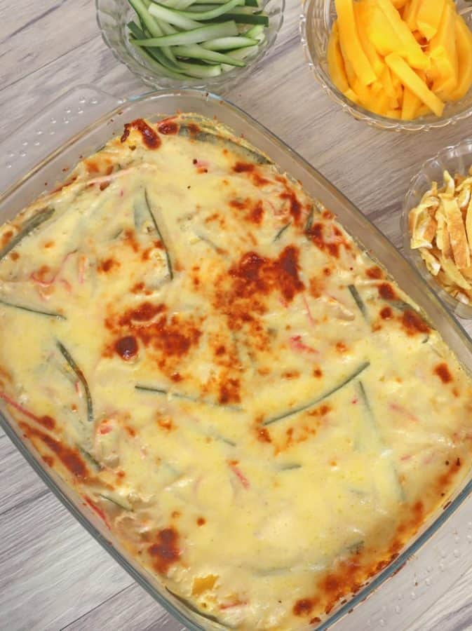 Easy Sushi Bake with Kani Salad Topping - Kawaling Pinoy