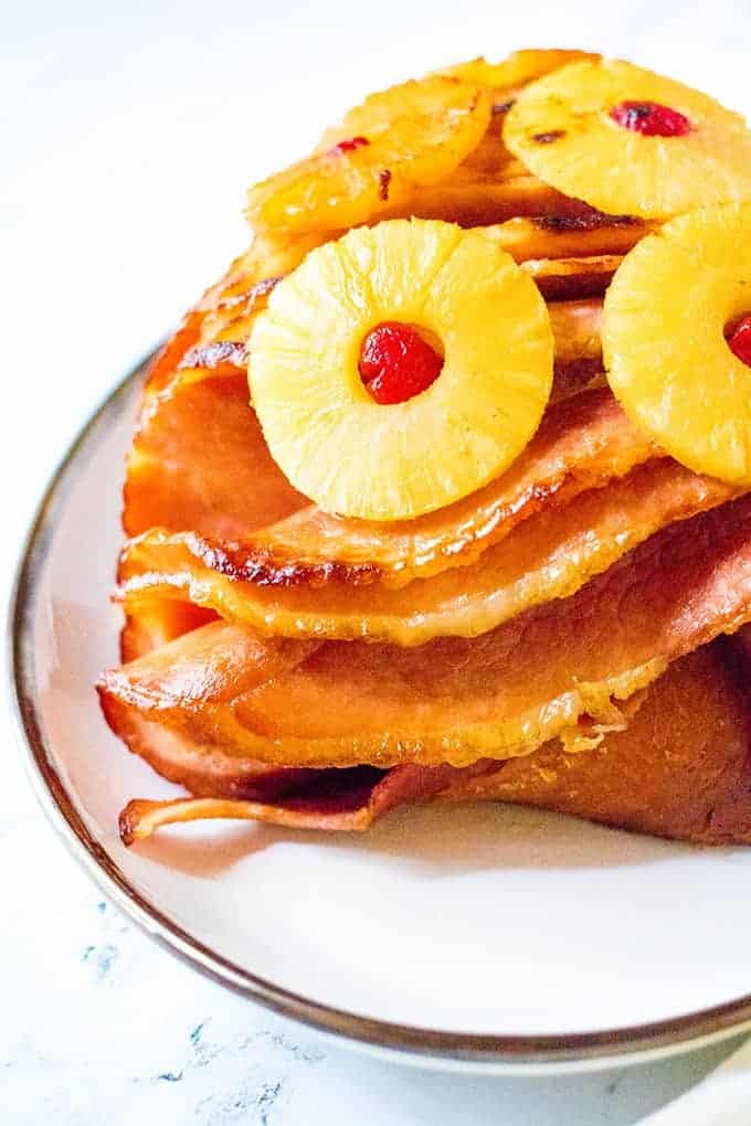 Slow Cooker Classic Spiral Ham on a serving platter