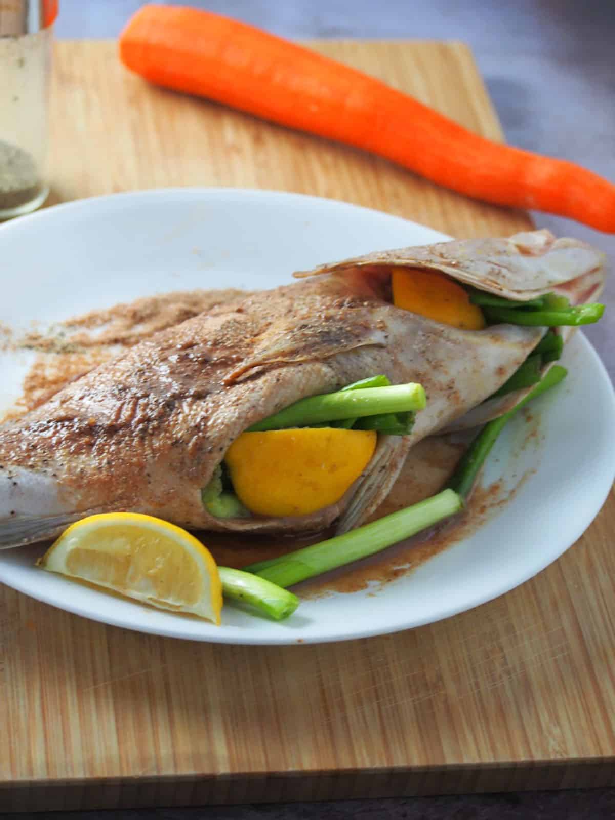 grouper stuffed with lemon and green onions