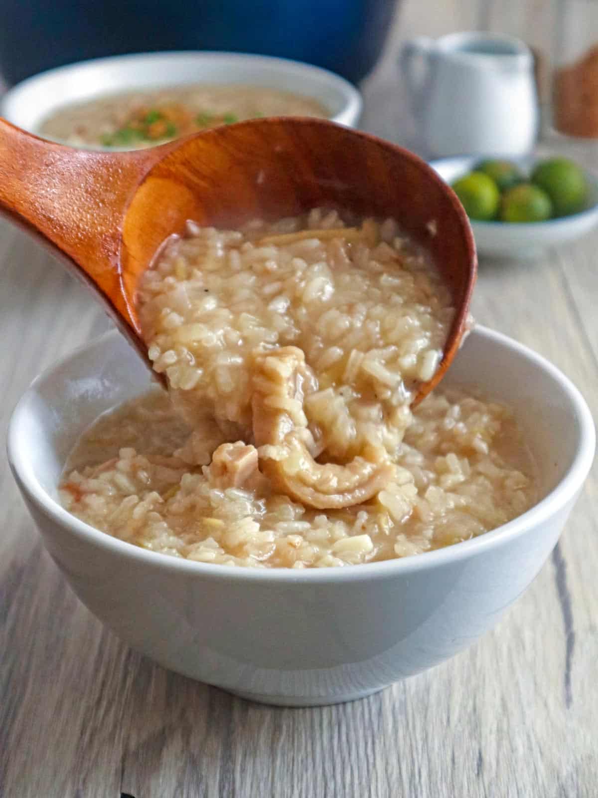 serving goto in a white bowl