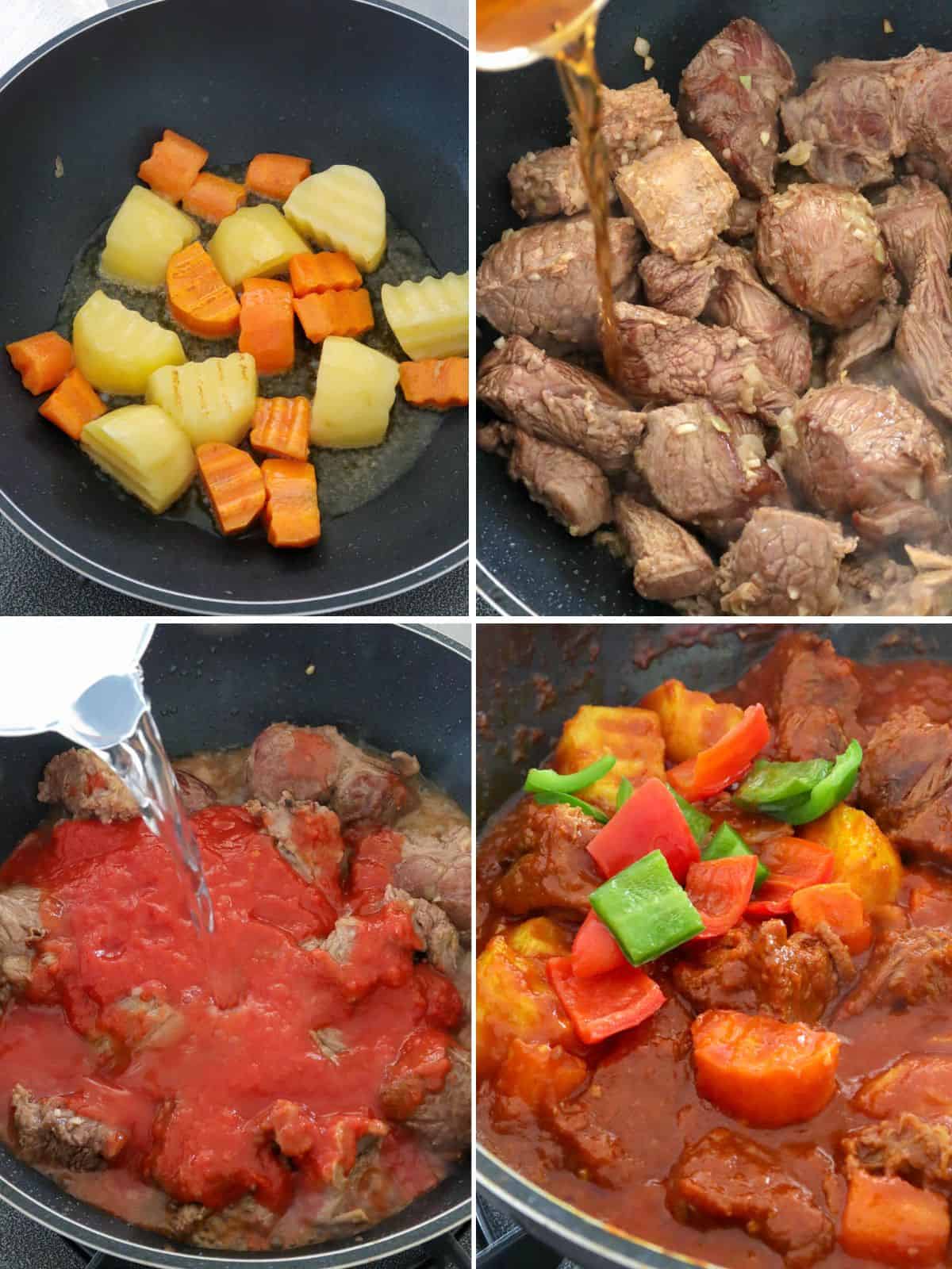 cooking beef afritada in a pot