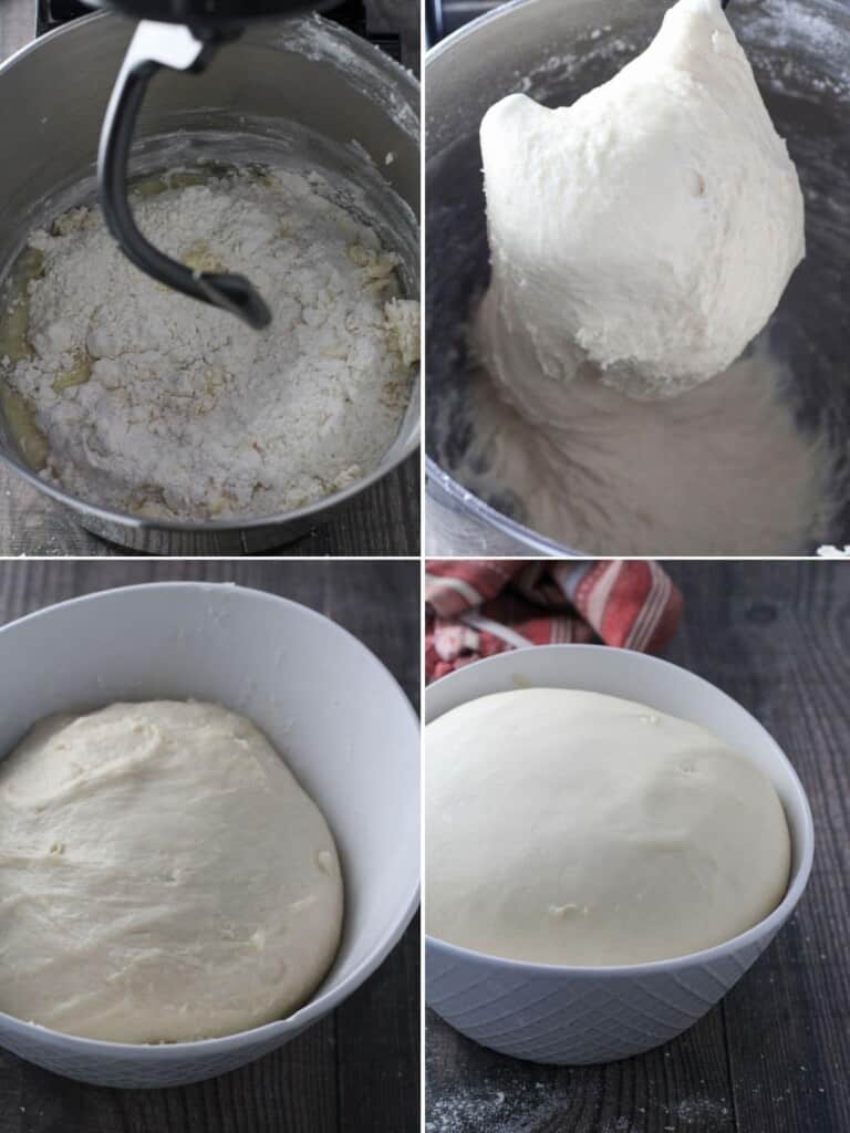 preparing the first dough in a stand mixer