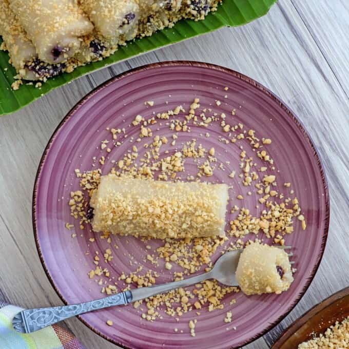 Tikoy rolls with ube halaya filling on a plate