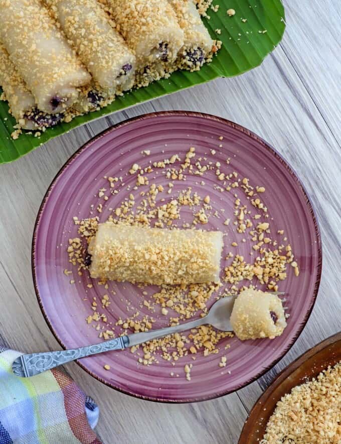 Tikoy rolls with ube halaya filling on a plate