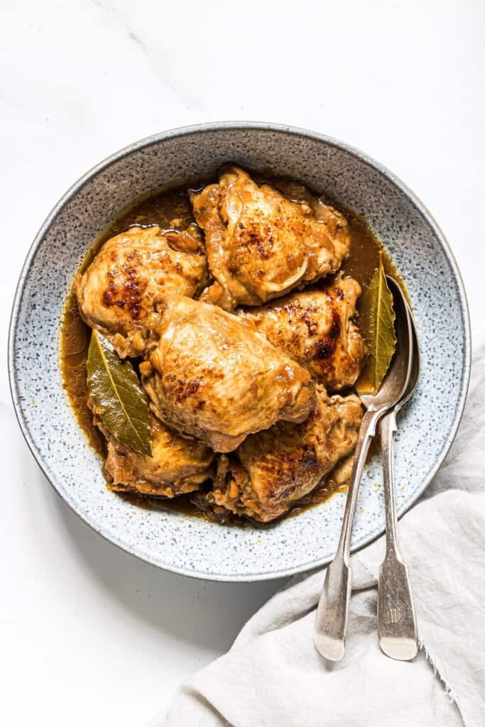 Instant Pot Chicken Adobo in a serving bowl