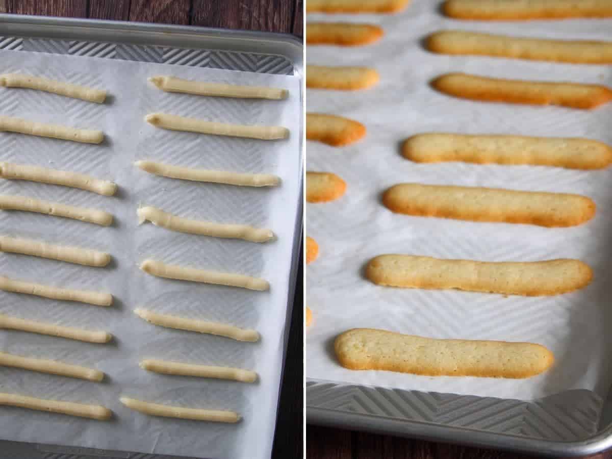baking cat's tongue cookies on a parchment-lined baking sheet