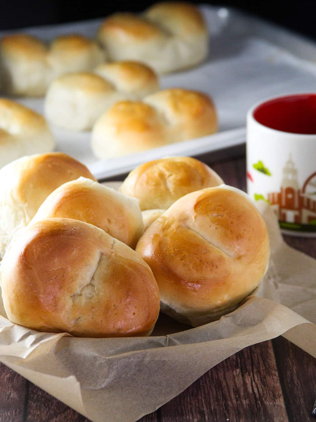 monay bread in a paper-lined basket