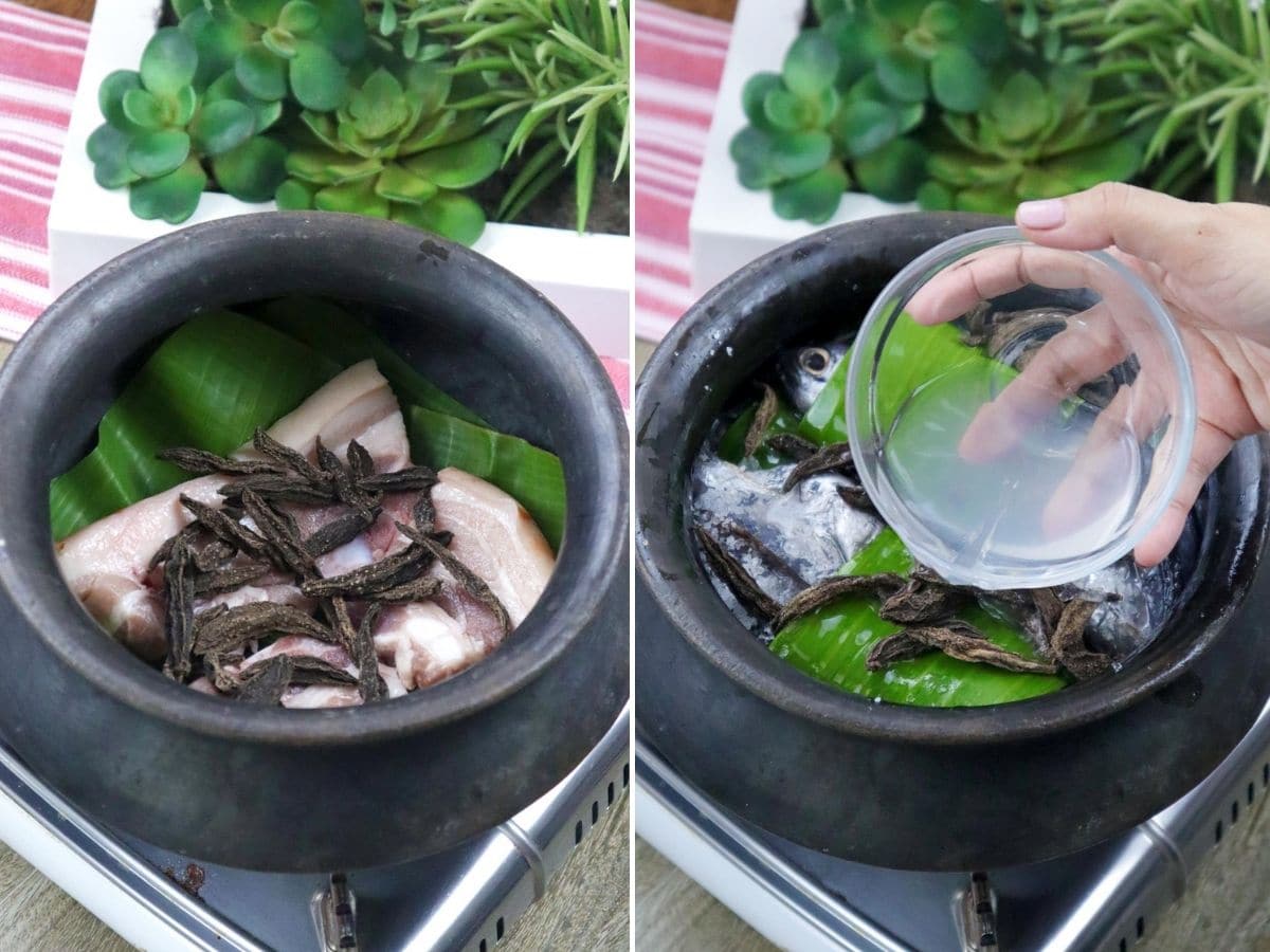 preparing the tulingan in a clay pot 