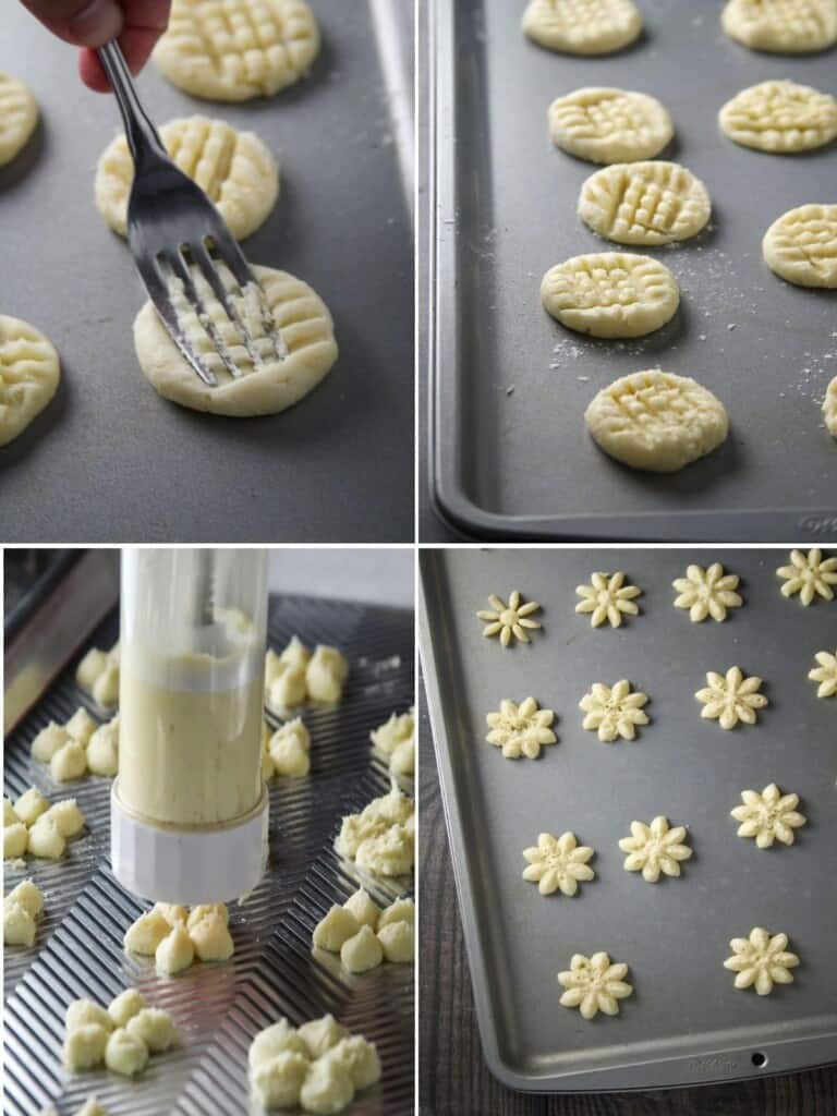 shaping arrowroot cookies using a cookie press or a fork