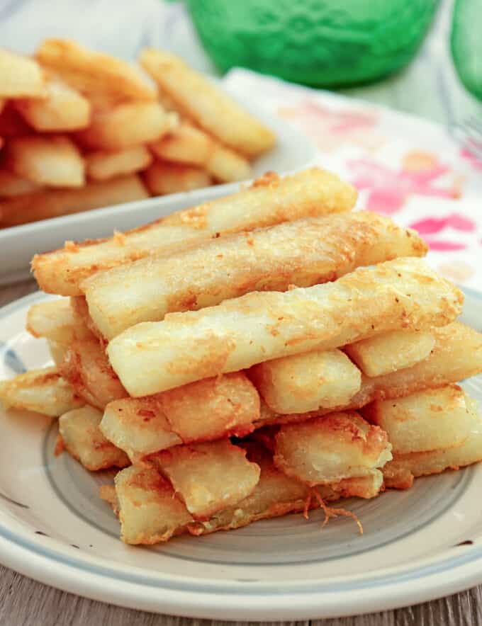 fried tikoy pieces on a serving plate