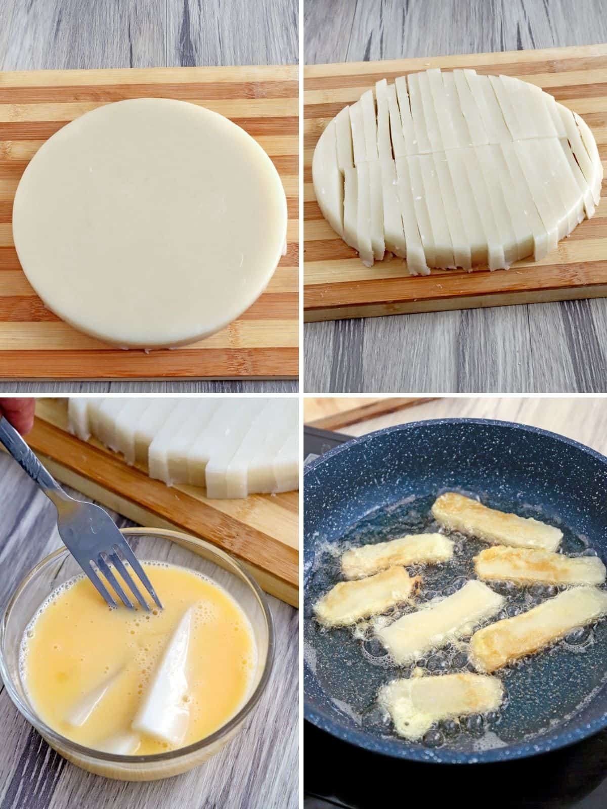 frying tikoy slices