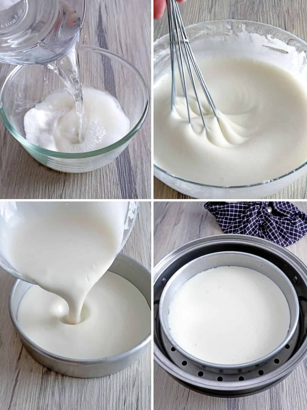 whisking glutinous rice flour mixture to make tikoy