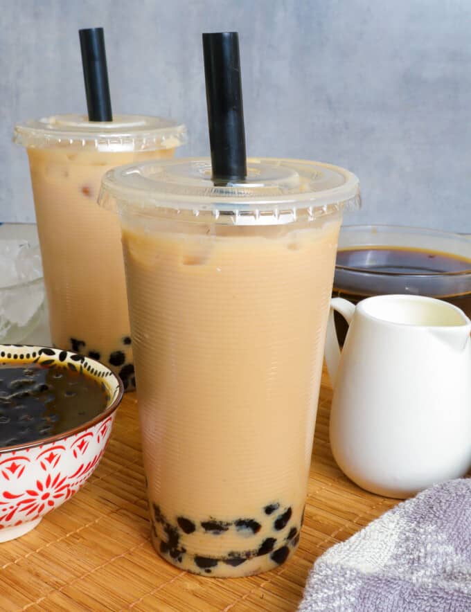 Instant Pot Boba Milk Tea in plastic cups with straws