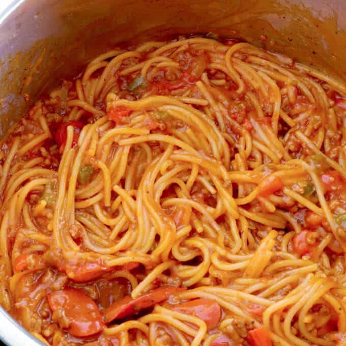 Filipino-style spaghetti cooked in the pressure cooker