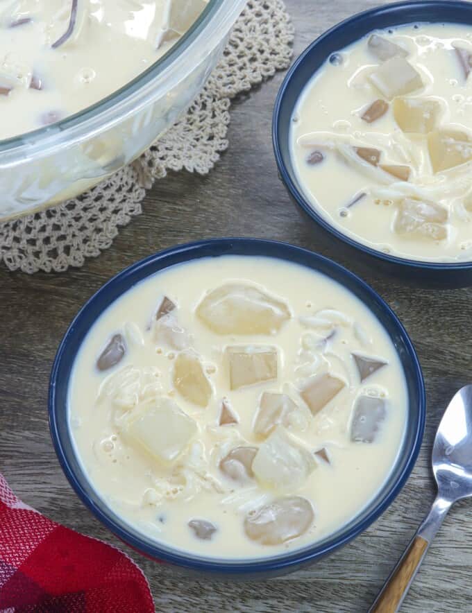 White Salad in blue bowls