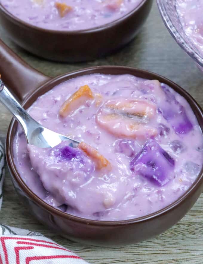 eating Binignit in a bowl
