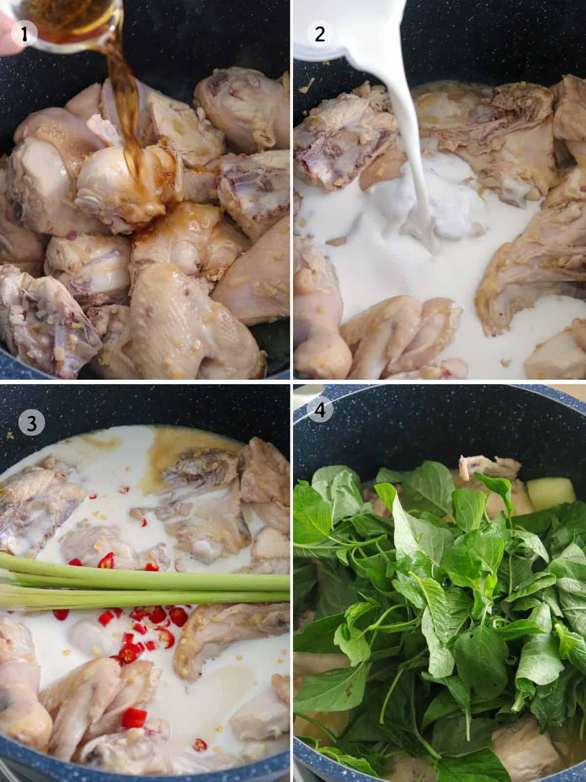 cooking Chicken Halang-Halang in a pot.