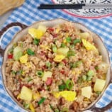 Hawaiian Fried Rice in a white serving bowl.