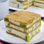 slice of avocado graham cake on a white plate.