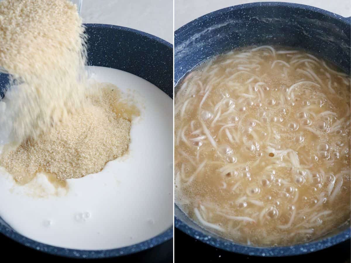cooking bukayo sauce in a pot.
