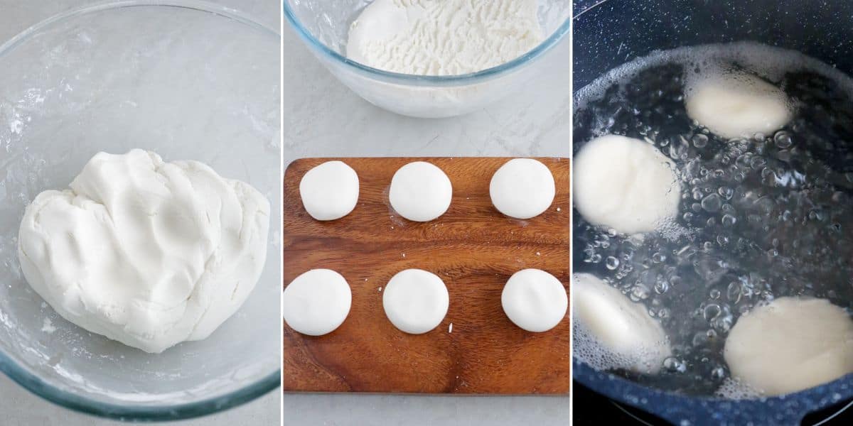 making sticky rice cake patties.